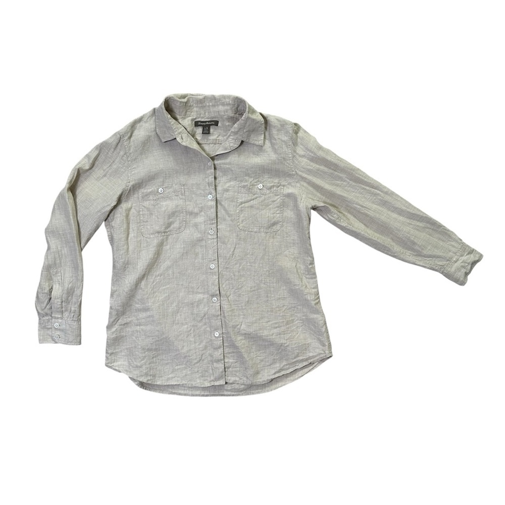 Tommy Bahama Women’s Large Beige Natural 100% Linen Button Long Sleeve - Picture 2 of 8